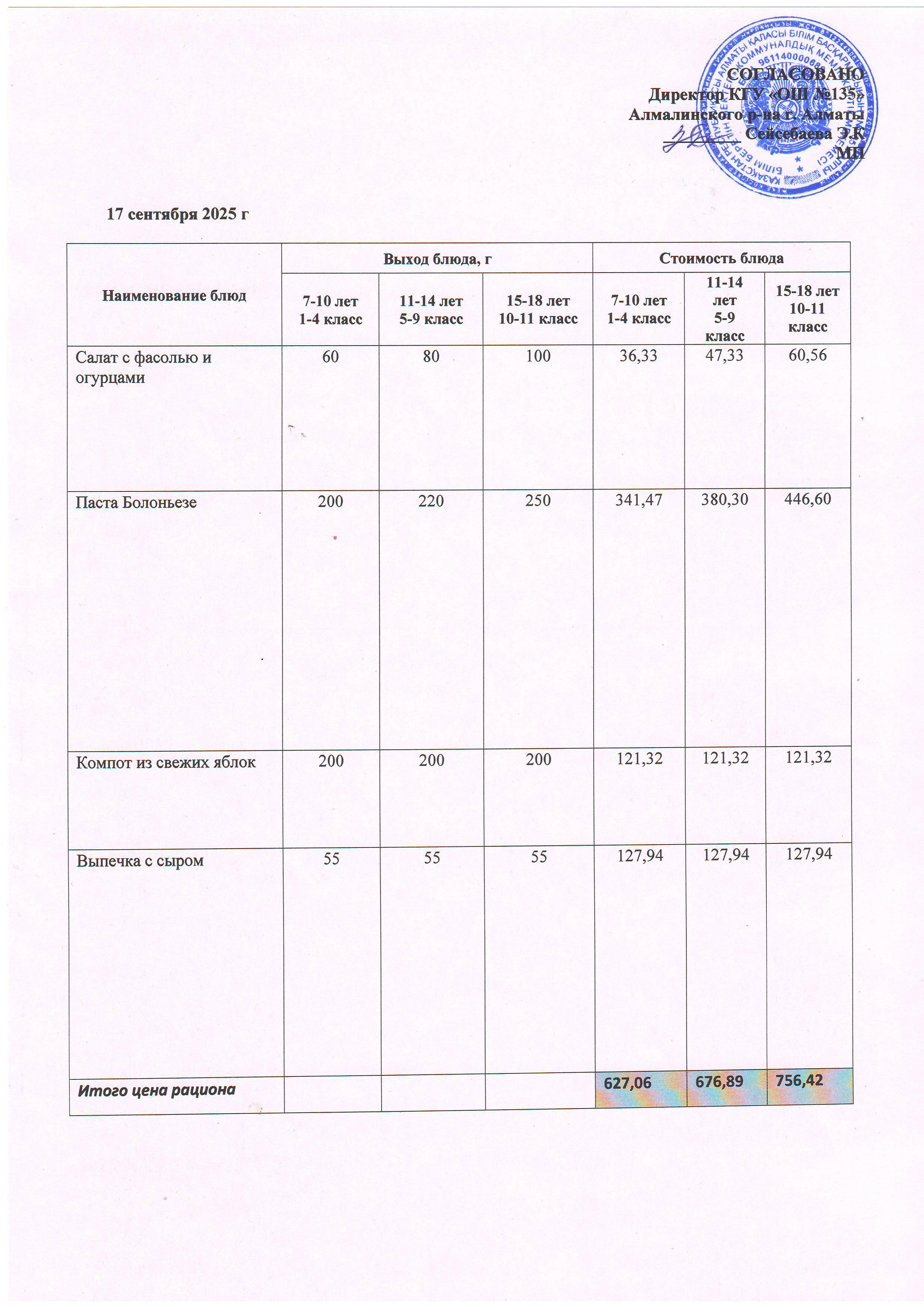 Ас мәзірі 17.09.2025