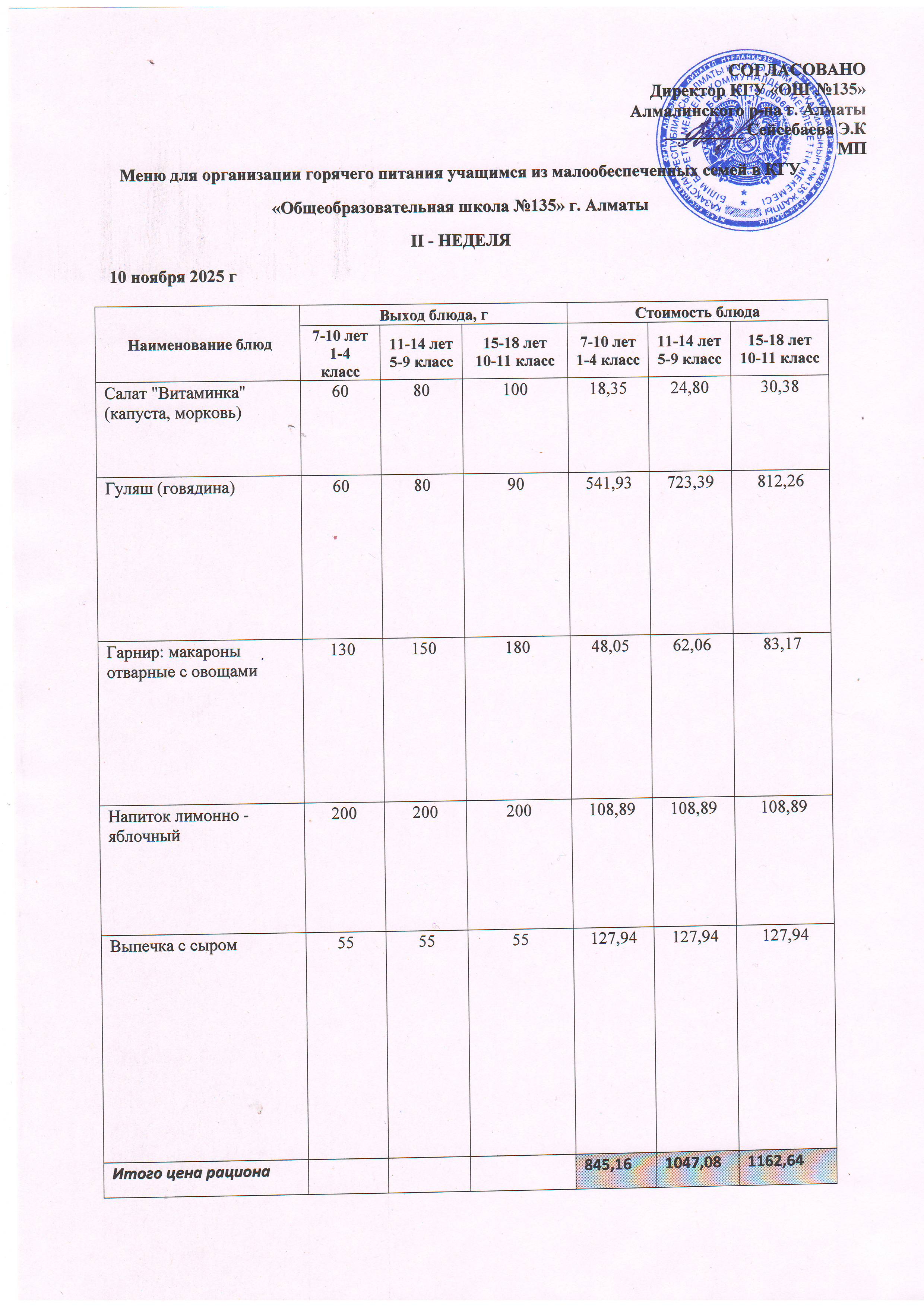 Ас мәзірі 10.11.2025