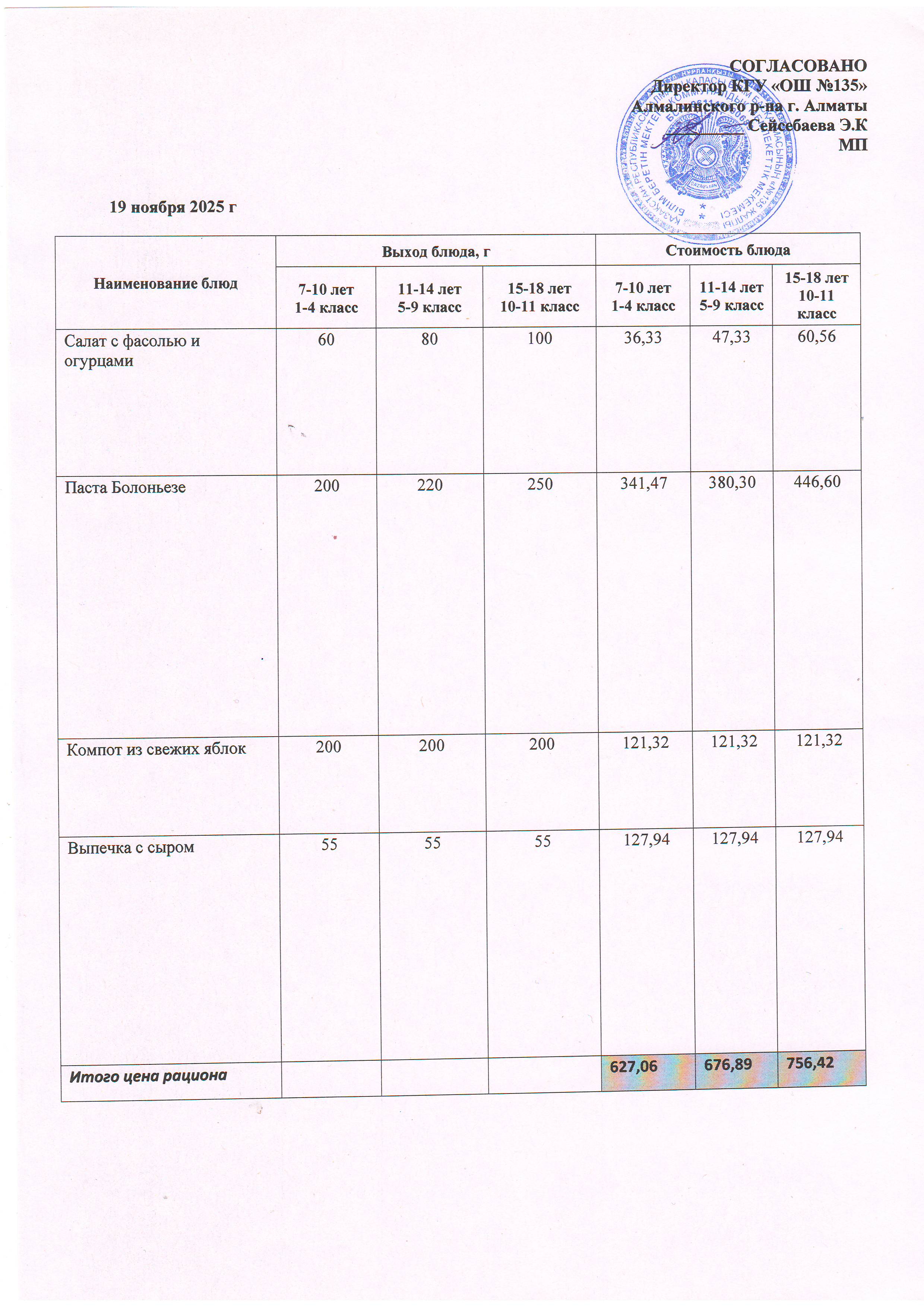 Ас мәзірі 19.11.2025