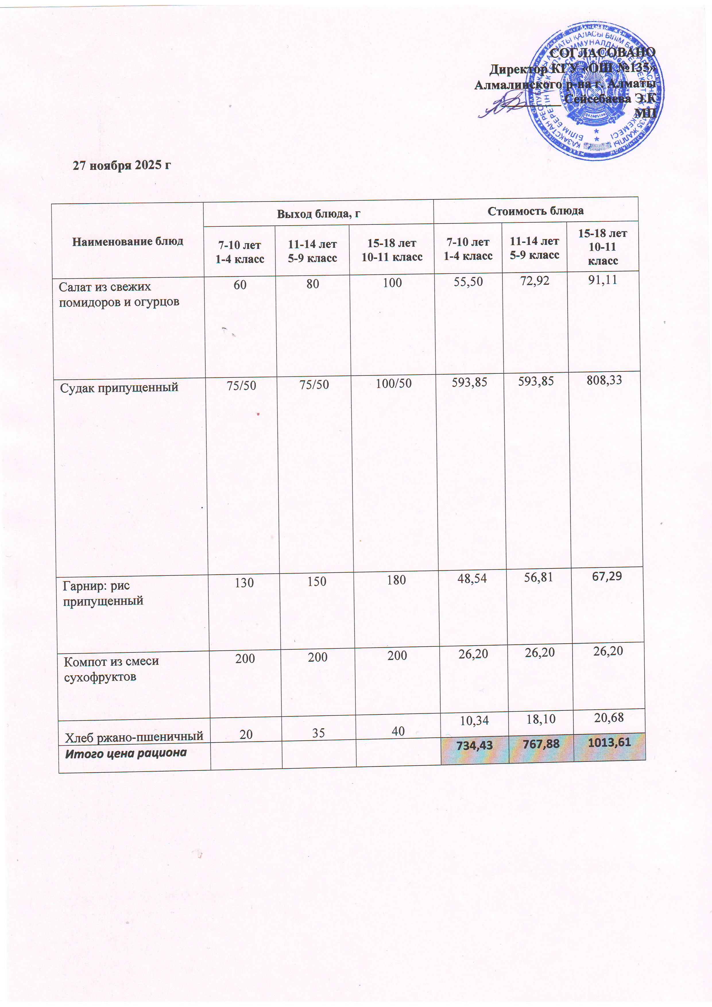 Ас мәзірі 27.11.2025