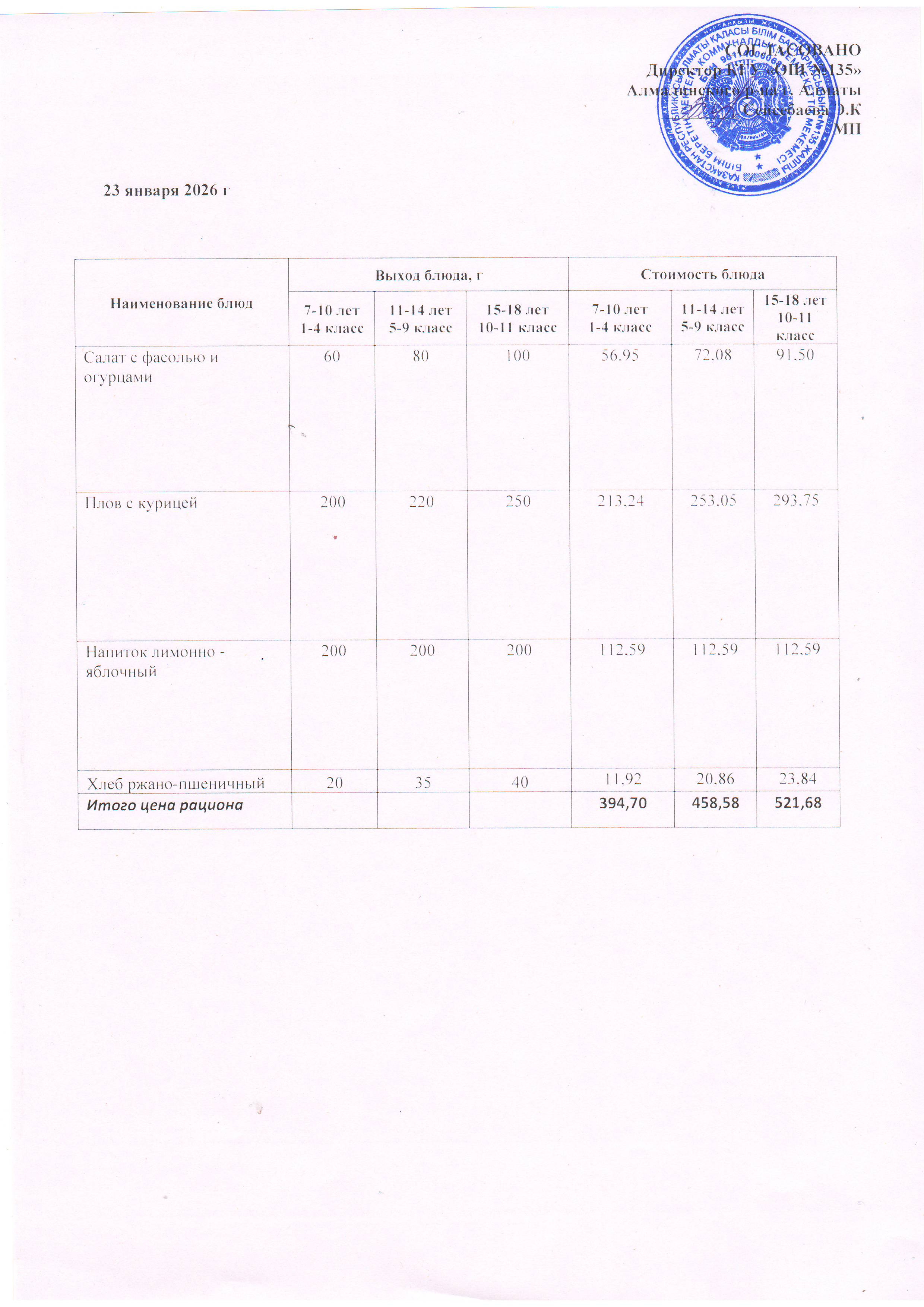 Ас мәзірі 23.01.2026