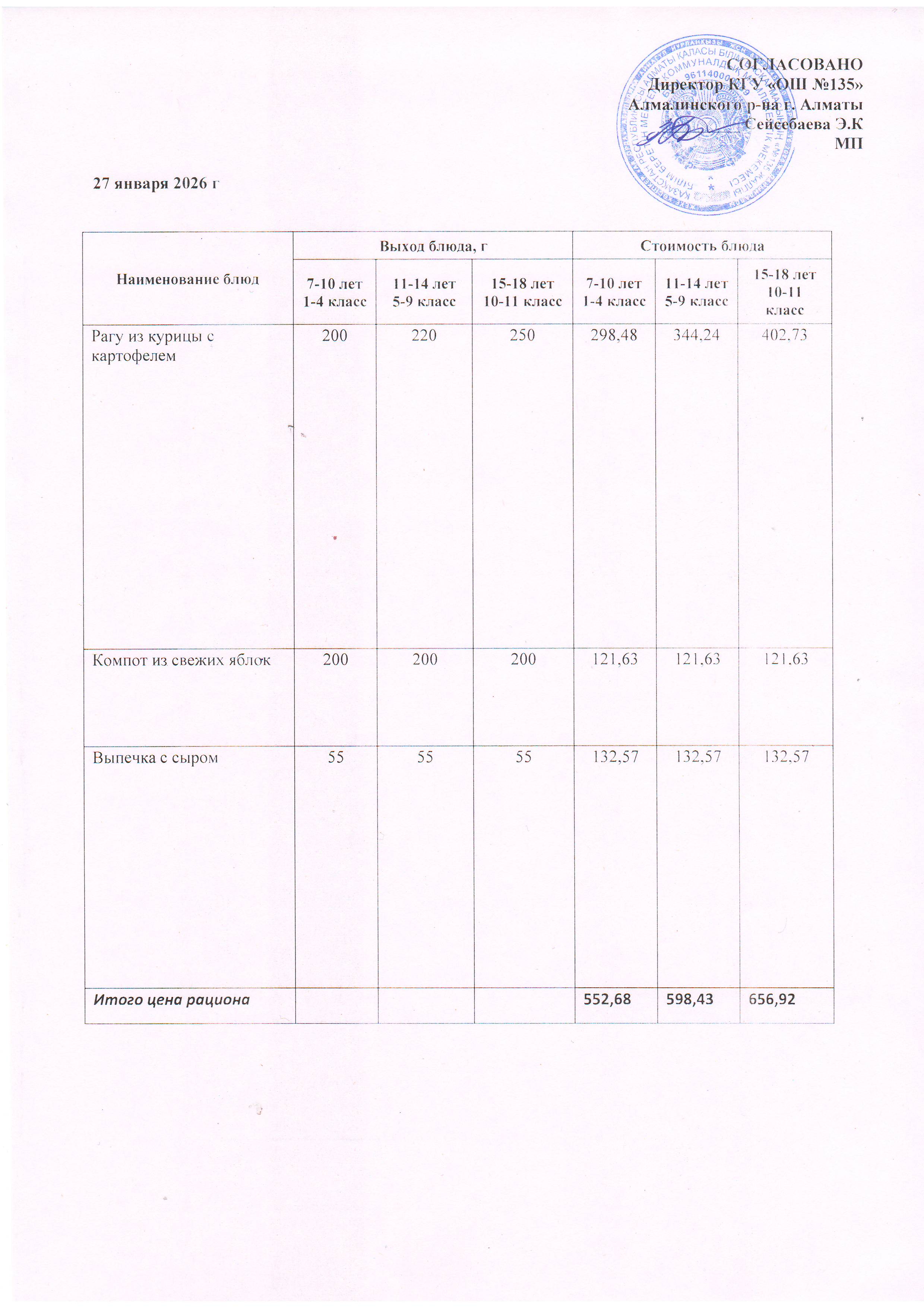 Ас мәзірі 27.01.2026